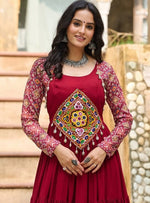 Dazzling Maroon Color Jacquard Fabric Gown