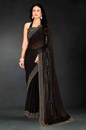 Amazing Black Color Silk Fabric Designer Saree