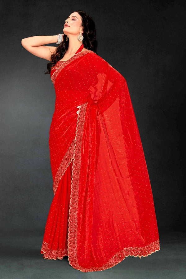 Amazing Red Color Silk Fabric Designer Saree