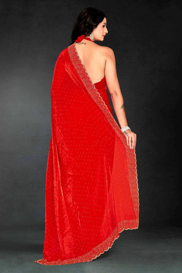 Amazing Red Color Silk Fabric Designer Saree