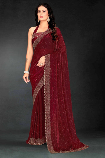 Amazing Maroon Color Silk Fabric Designer Saree