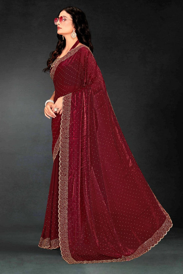 Amazing Maroon Color Silk Fabric Designer Saree