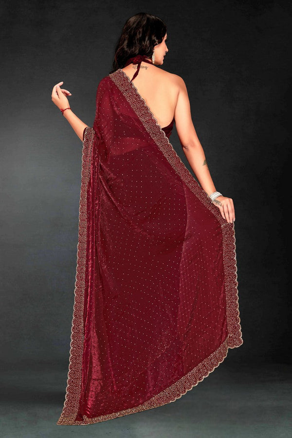 Amazing Maroon Color Silk Fabric Designer Saree