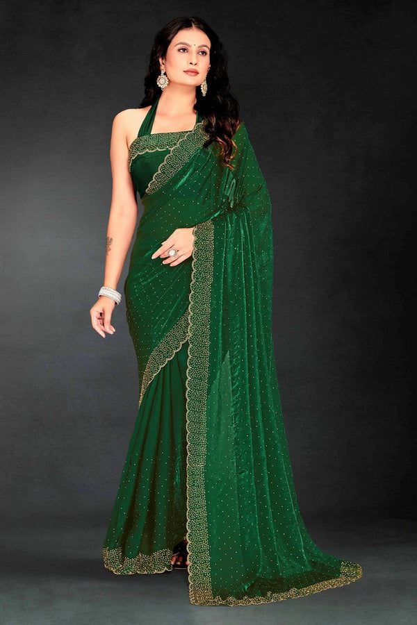 Amazing Green Color Silk Fabric Designer Saree