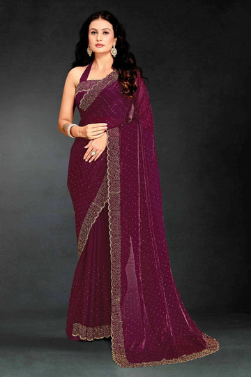Amazing Wine Color Silk Fabric Designer Saree