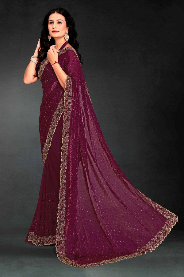 Amazing Wine Color Silk Fabric Designer Saree