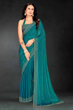 Amazing Teal Color Silk Fabric Designer Saree