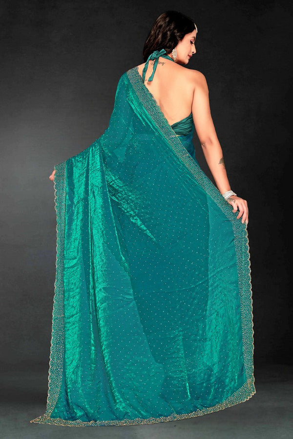 Amazing Teal Color Silk Fabric Designer Saree
