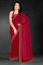 Amazing Maroon Color Silk Fabric Designer Saree