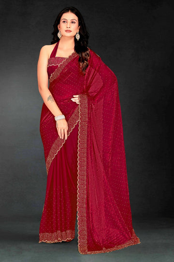 Amazing Maroon Color Silk Fabric Designer Saree