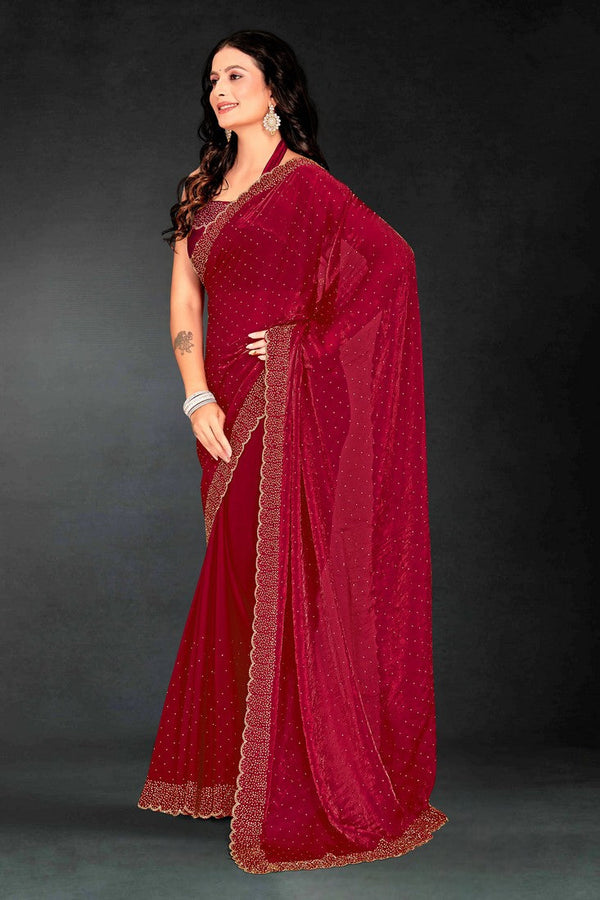 Amazing Maroon Color Silk Fabric Designer Saree