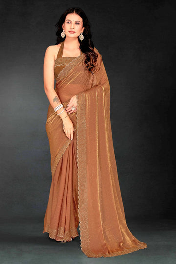 Amazing Brown Color Silk Fabric Designer Saree
