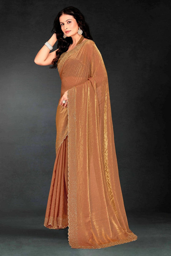 Amazing Brown Color Silk Fabric Designer Saree
