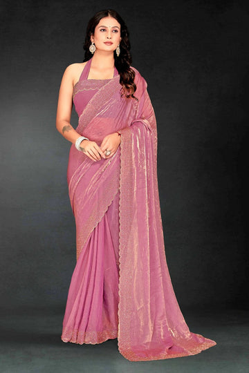 Amazing Pink Color Silk Fabric Designer Saree