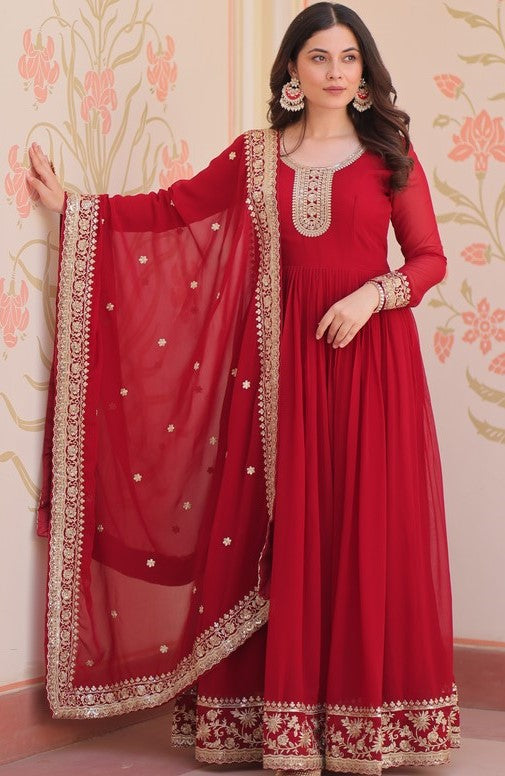 Dazzling Red Color Georgette Fabric Gown
