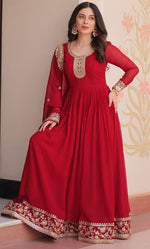 Dazzling Red Color Georgette Fabric Gown
