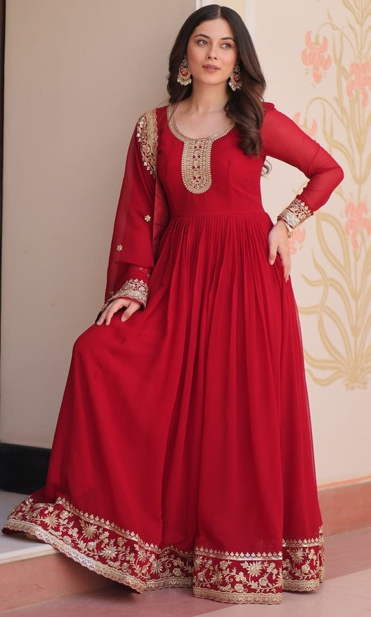 Dazzling Red Color Georgette Fabric Gown