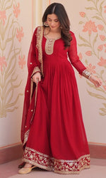 Dazzling Red Color Georgette Fabric Gown