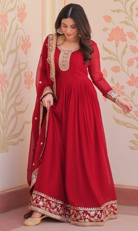 Dazzling Red Color Georgette Fabric Gown