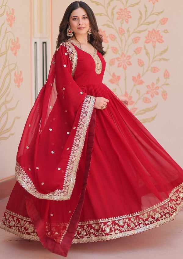 Dazzling Red Color Georgette Fabric Gown