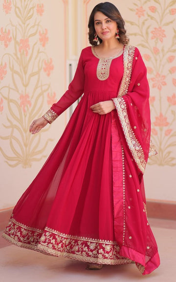 Dazzling Pink Color Georgette Fabric Gown