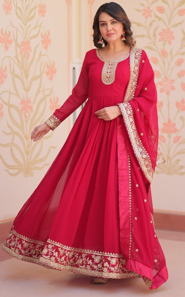 Dazzling Pink Color Georgette Fabric Gown