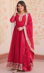 Dazzling Pink Color Georgette Fabric Gown