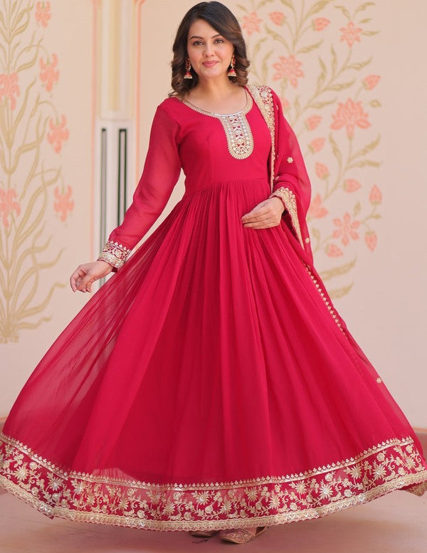 Dazzling Pink Color Georgette Fabric Gown