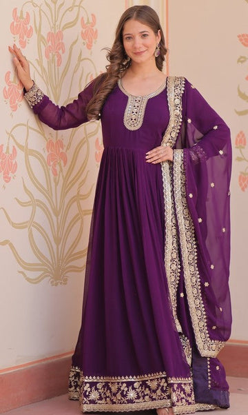 Dazzling Purple Color Georgette Fabric Gown