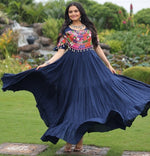 Dazzling Navy Blue Color Rayon Fabric Gown