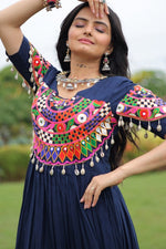 Dazzling Navy Blue Color Rayon Fabric Gown