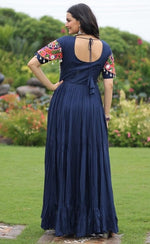 Dazzling Navy Blue Color Rayon Fabric Gown