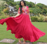 Dazzling Pink Color Rayon Fabric Gown