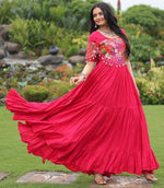 Dazzling Pink Color Rayon Fabric Gown