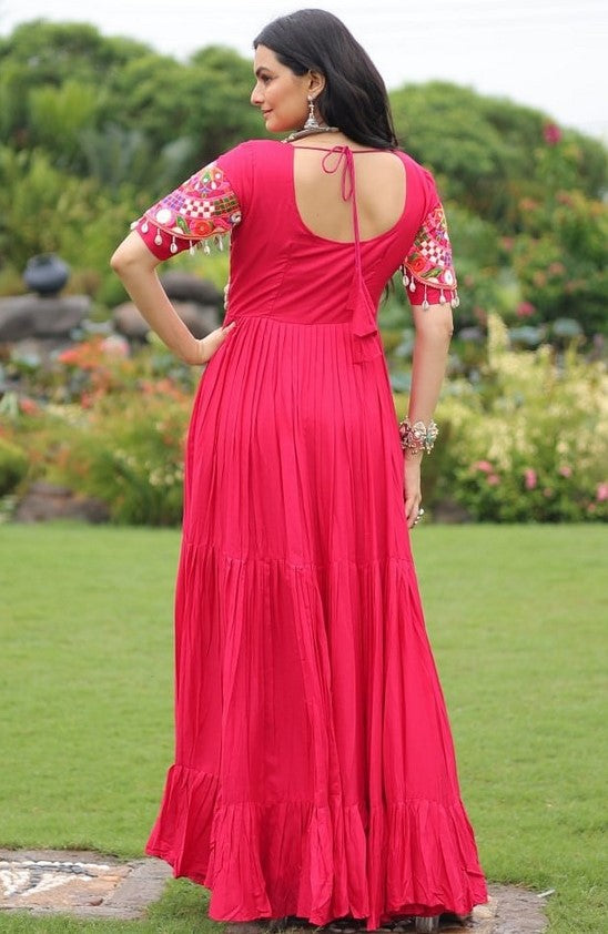 Dazzling Pink Color Rayon Fabric Gown