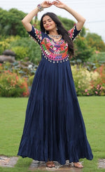 Dazzling Navy Blue Color Rayon Fabric Gown