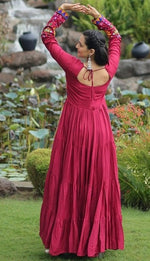 Dazzling Maroon Color Rayon Fabric Gown