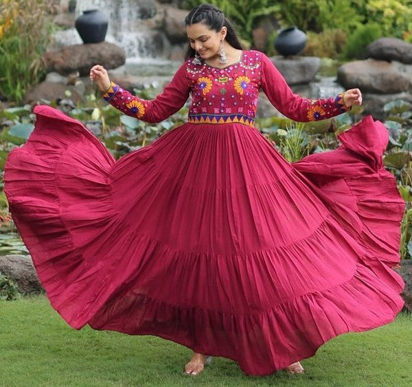 Dazzling Maroon Color Rayon Fabric Gown