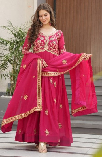 Dazzling Red Color Georgette Fabric Gown