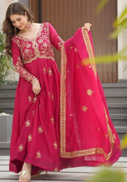 Dazzling Red Color Georgette Fabric Gown