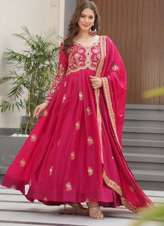 Dazzling Red Color Georgette Fabric Gown