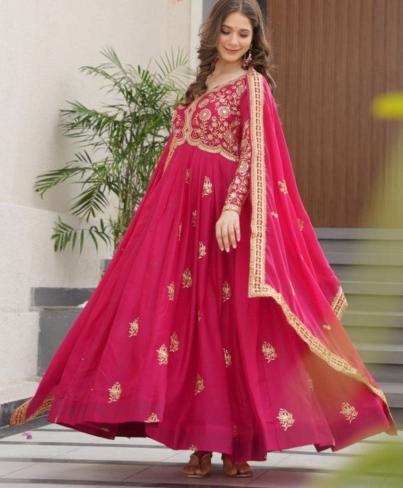 Dazzling Red Color Georgette Fabric Gown
