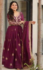 Dazzling Wine Color Georgette Fabric Gown