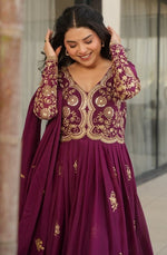 Dazzling Wine Color Georgette Fabric Gown