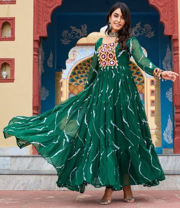 Dazzling Green Color Georgette Fabric Gown