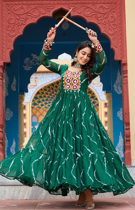 Dazzling Green Color Georgette Fabric Gown