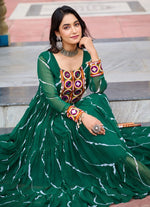 Dazzling Green Color Georgette Fabric Gown