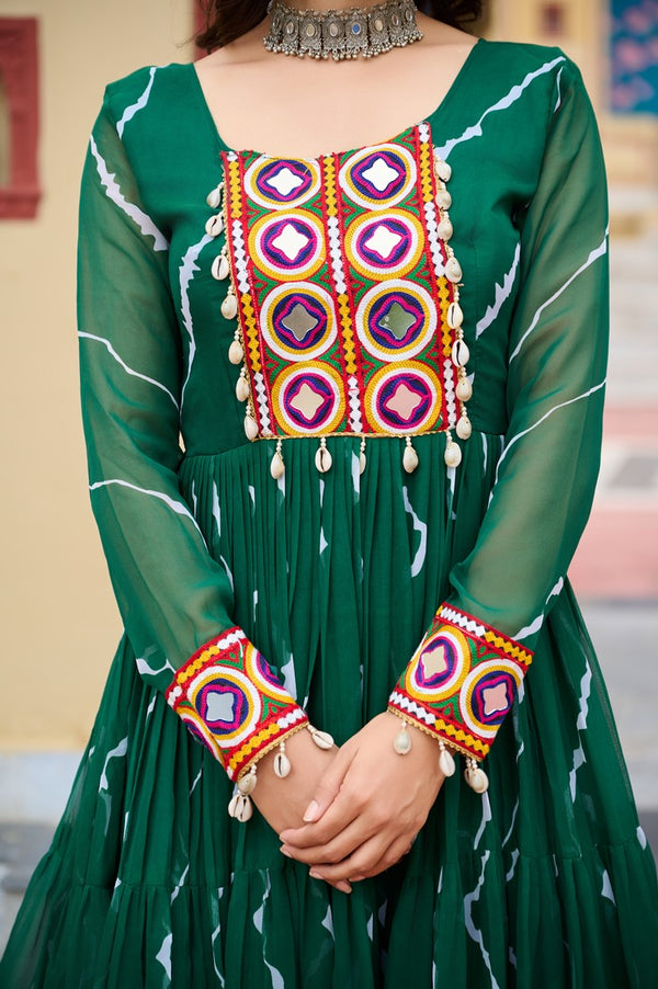 Dazzling Green Color Georgette Fabric Gown