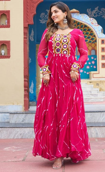 Dazzling Pink Color Georgette Fabric Gown