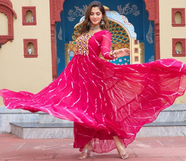Dazzling Pink Color Georgette Fabric Gown